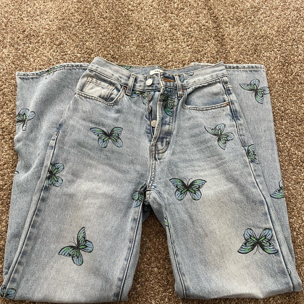 PacSun Blue Straight Leg Jeans with Butterfly Embroidery